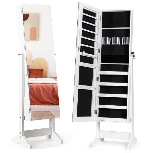 Standing Jewelry Armoire Cabinet with Full Length Mirror-White Online now