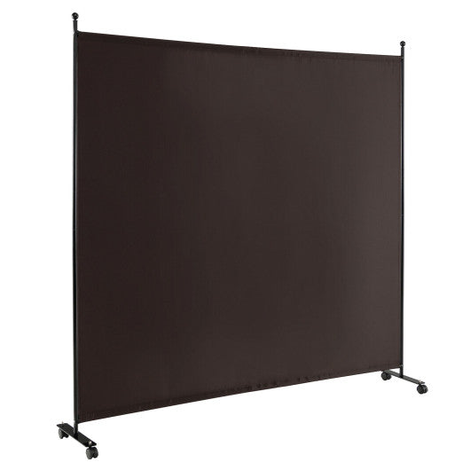 6 Feet Single Panel Rolling Room Divider with Smooth Wheels-Brown Discount