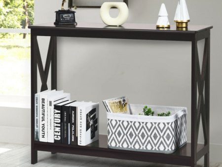 2-Tier Console X-Design Sofa Side Accent Table-Espresso Fashion