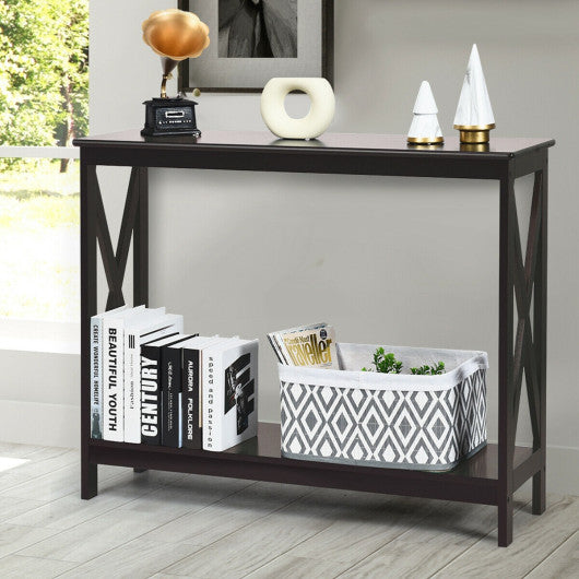 2-Tier Console X-Design Sofa Side Accent Table-Espresso Fashion