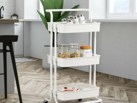 3-Tier Utility Cart Storage Rolling Cart with Casters-White Sale