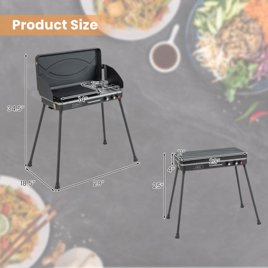 2-in-1 Gas Camping Grill and Stove with Detachable Legs-Black For Discount