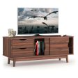 TV Stand for TV up to 60  Media Console Table Storage with Doors-Walnut For Discount