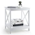 2-Tier Side Table with X-shape Design and 4 Solid Legs-White Online now