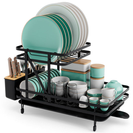 2-Tier Collapsible Dish Rack with Removable Drip Tray For Discount