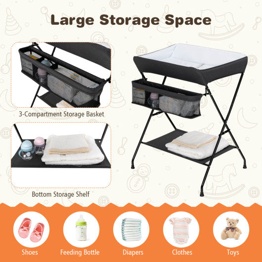 Baby Storage Folding Diaper Changing Table-Black Sale