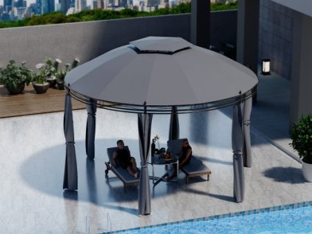 11.5 ft Outdoor Patio Round Dome Gazebo Canopy Shelter with Double Roof Steel-Gray For Cheap