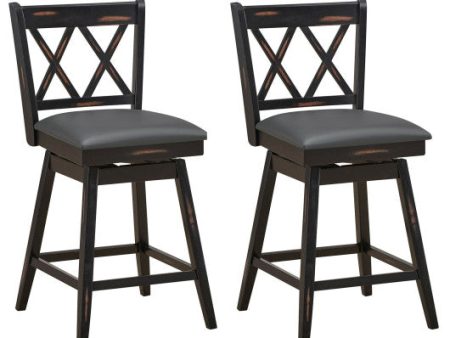 2 Pieces 24 Inch Swivel Counter Height Barstool Set with Rubber Wood Legs-Black For Cheap