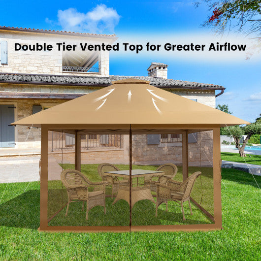 13 x 13 Feet Pop-up Instant Canopy Tent with Mesh Sidewall-Coffee Supply