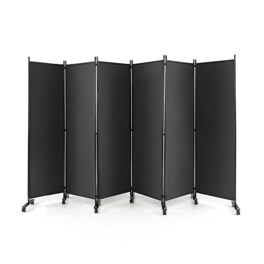 6 Panel 5.7 Feet Tall Rolling Room Divider on Wheels-Gray Online