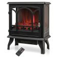 1400W Electric Stove Heater with 3-Level Flame Effect and 3-Sided View-Black Fashion