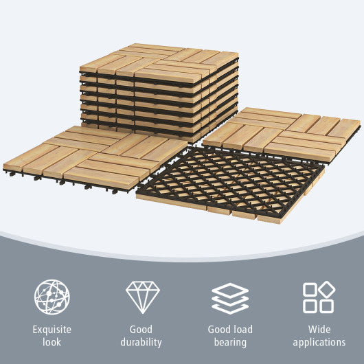 10 Pieces 12 x 12  Inch Acacia Wood  Interlocking Check Deck Tiles Fashion