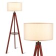 Tripod Floor Lamp Wood Standing Lamp with Flaxen Lamp Shade and E26 Lamp Base-Brown Cheap