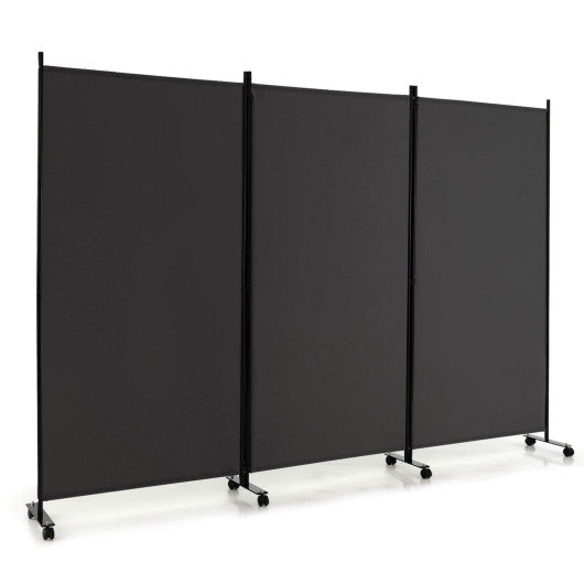 3 Panel Folding Room Divider with Lockable Wheels-Gray Discount