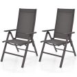 2 Pieces Patio Folding Dining Chairs Aluminium Adjustable Back-Gray For Sale