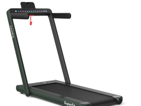 2-in-1 Electric Motorized Health and Fitness Folding Treadmill with Dual Display and Speaker-Green Fashion