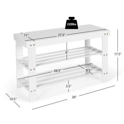 3-Tier Bamboo Shoe Bench Holds up to 6 Pairs for Entry-White Online Hot Sale