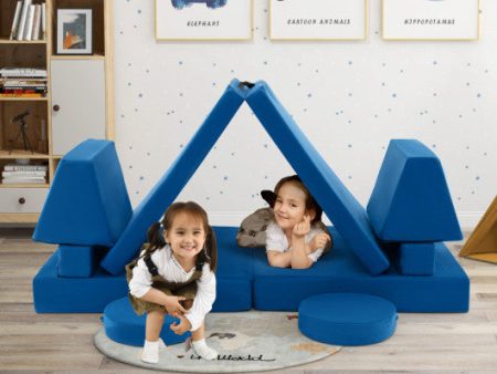 10-Piece Kids Play Couch Sofa with Portable Handle-Blue Online