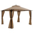 12 x 10 Feet Outdoor Double Top Patio Gazebo with Netting-Brown Hot on Sale