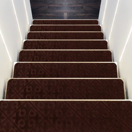 15Pcs Indoor Non-Slip Stair Carpet Mats for Wooden Steps-Brown Sale