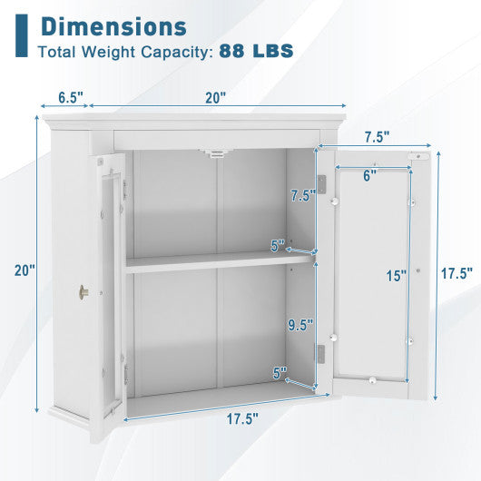 Wall Mounted Door Cabinet with 3-Level Adjustable Shelf-White For Cheap