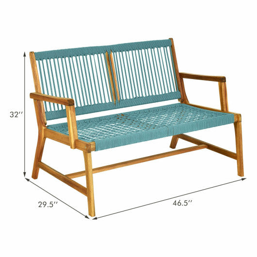 2-Person Acacia Wood Yard Bench for Balcony and Patio-Turquoise Online now