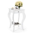 2-Tier End Table with Drawer and Shelf for Living Room Bedroom-White Discount