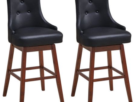 2 Pieces 29 Inch Pub Height Swivel Upholstered Bar Stools with Wood Legs-29 inches Supply