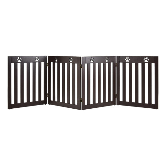 24 Inch Folding Wooden Freestanding Pet Gate Dog Gate with 360° Hinge -Dark Brown Online