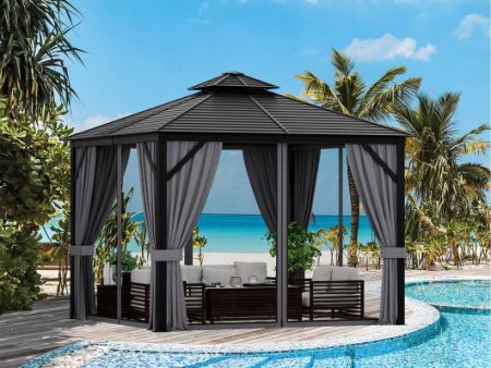 10 x 10 Feet Double-Top Hardtop Gazebo with Galvanized Steel Roof-Gray Fashion