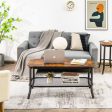 2-Tier Industrial Coffee Table with Open Mesh Storage Shelf for Living Room-Rustic Brown Discount