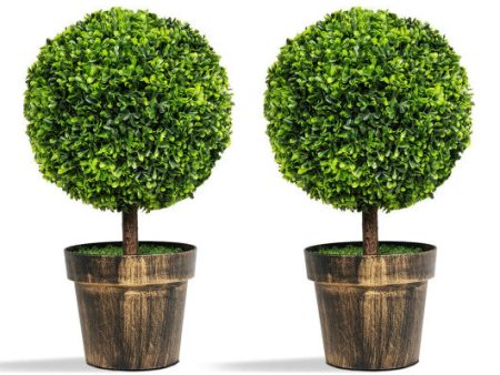 2 Pieces 24 Inch Artificial Boxwood Topiary Ball Tree for House and Office For Sale