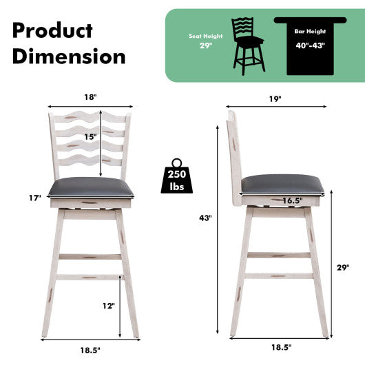 360° Swivel Bar Stools with Rubber Wood Frame and Ergonomic Backrest and Footrest-29 inches Online now