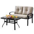 2 Pieces Patio Loveseat Bench Table Furniture Set with Cushioned Chair-Beige on Sale