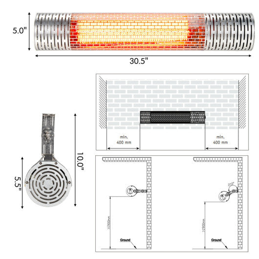 1500W Indoorand Outdoor Electric Heater with 2 Power Settings -Silver Online