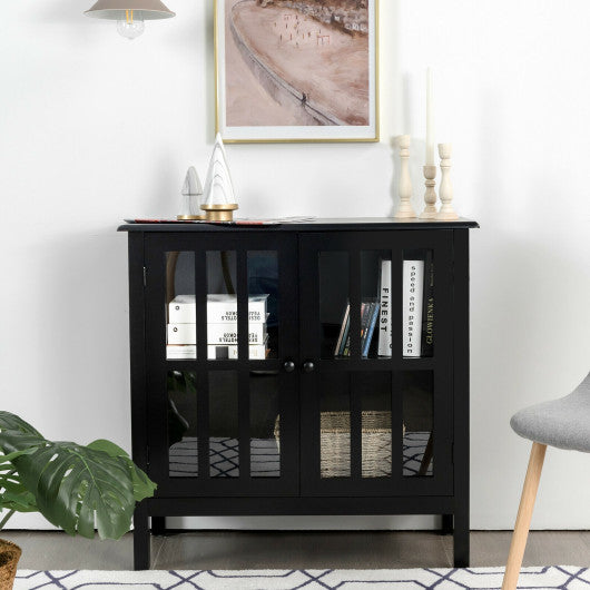 Glass Door Sideboard Console Storage Buffet Cabinet-Black For Sale