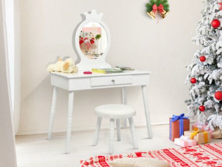 Kids Vanity Makeup Table & Chair Set Make Up Stool-White Online Sale