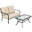 2 Pieces Patio Outdoor Cushioned  Sofa Bench with Coffee Table-Beige Online Sale