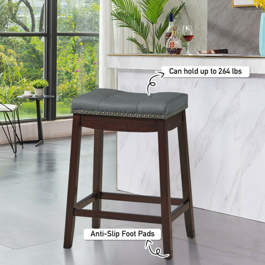 Set of 2 24-Inch Height Backless Counter Stool with Footrest-Brown Cheap