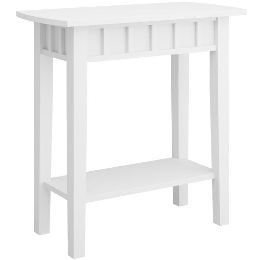 2-Tier Narrow Wood End Table with Storage Shelf for Small Spaces-White on Sale