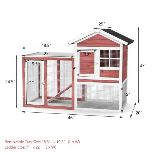 2-Story Wooden Rabbit Hutch with Running Area-White For Discount