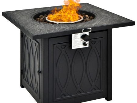 32 Inch Propane Fire Pit Table Square Tabletop with Lava Rocks Cover 50000 BTU-Black Supply