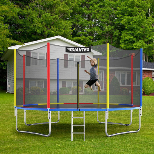 14 Feet Trampoline with Safety Enclosure Net and Ladder Outdoor for Kids Adults Supply