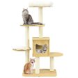 4 Levels Modern Wood Cat Tower with Washable Mats-Walnut For Discount