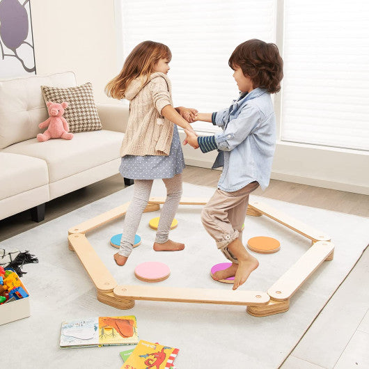 12-Piece Kids Wooden Balance Beam with Colorful Steeping Stones Sale