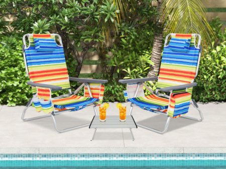 2 Packs 5-Position Outdoor Folding Backpack Beach Table Chair Reclining Chair Set-Yellow Cheap