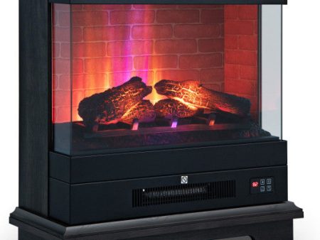 27 Inch Freestanding Electric Fireplace with 3-Level Vivid Flame Thermostat-Black For Sale