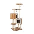 Modern Wooden Cat Tree with Perch Condos and Washable Cushions-Natural Discount