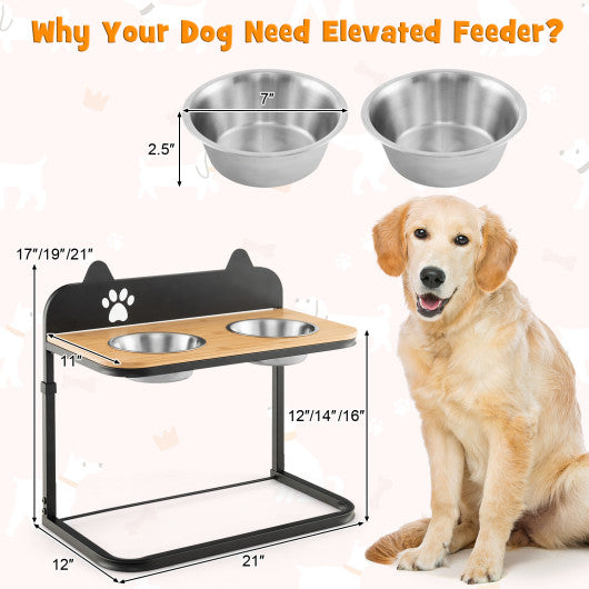 Dog Bowl Stand with 2 Stainless Steel Food Water Bowls For Sale