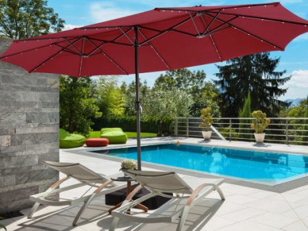 15 Feet Double-Sided Patio Umbrella with 48 LED Lights-Dark Red Online Sale